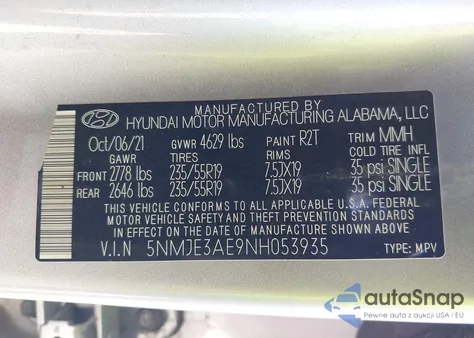 2022 Hyundai Tucson Limited z USA, uszkodzony, nr VIN 5NMJE3AE9NH053935